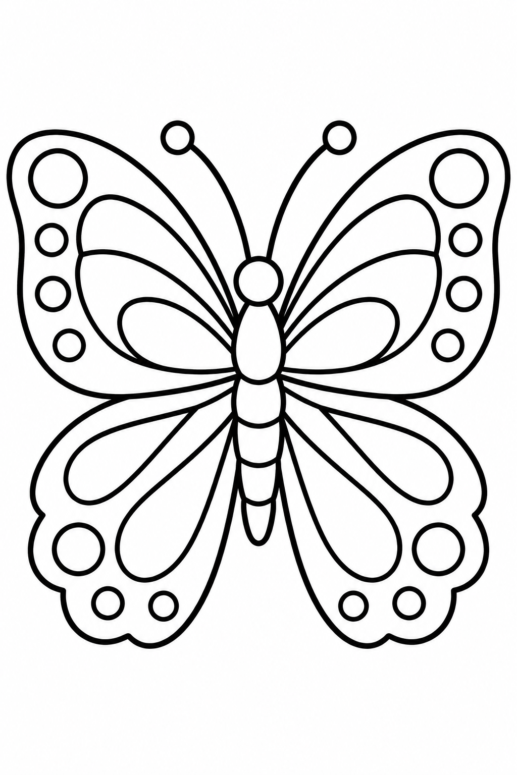 Butterfly Pattern coloring page: This coloring page features a symmetrical butterfly design filled with simple patterns. Kids can enjoy coloring the butterfly's wings with their favorite colors.