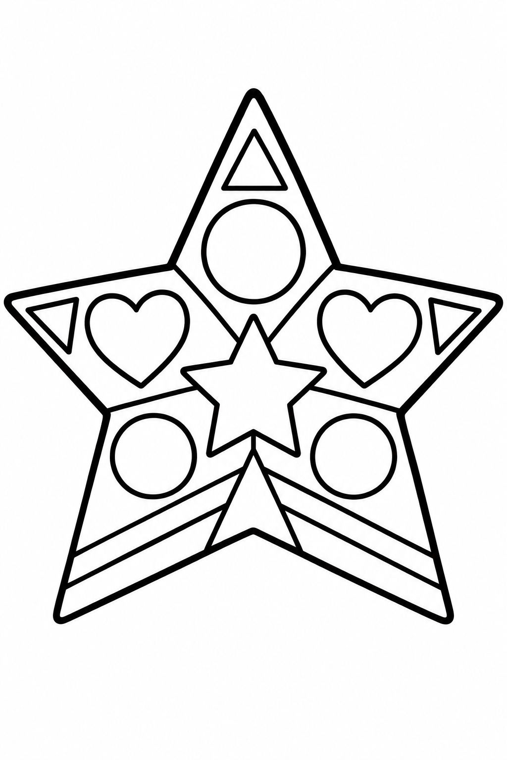 Star Pattern coloring page: This page features a big star made up of smaller patterned shapes. Kids can enjoy coloring the various designs within the star.