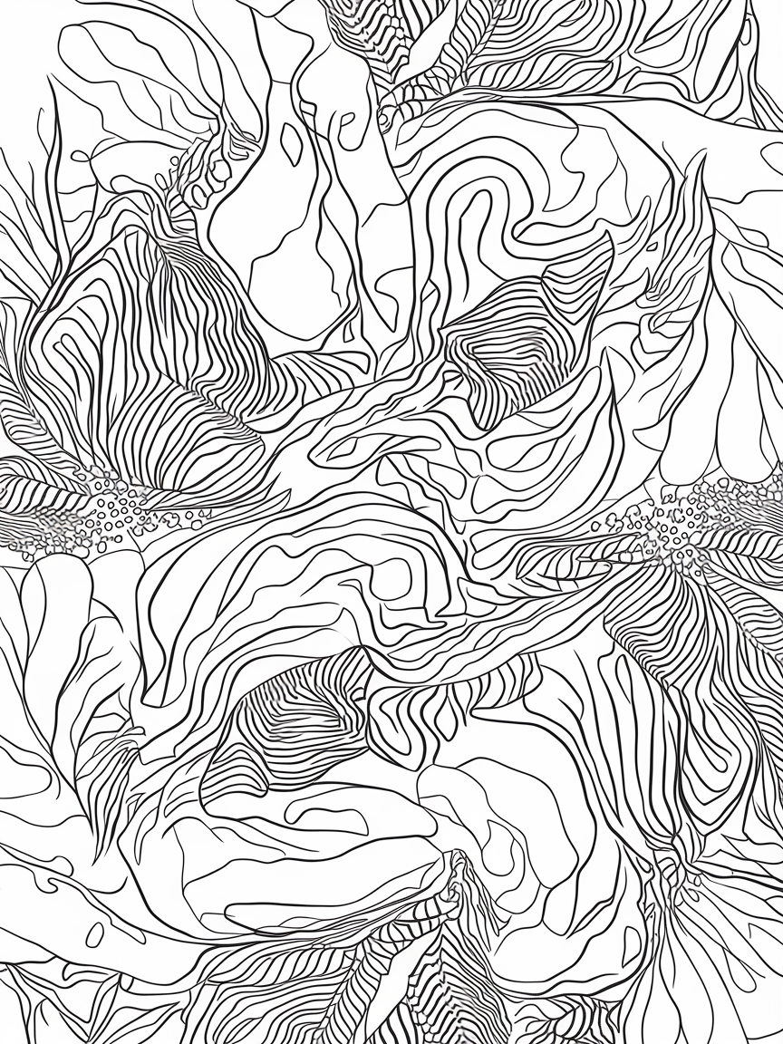 Wildlife Mandala Adventure coloring page: An intricate mandala features famous African wildlife like zebras, lions, and rhinos, intertwined with jungle leaves.